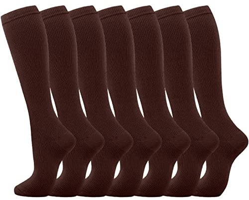 Generisch 2025 Calcetines de Compresión 7 Pares para Mujeres Hombres Circulación Medias hasta la rodilla son el mejor soporte para correr deportivo Ciclismo Medias Verdes Damas, café, L