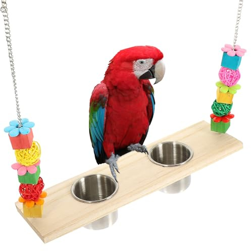 Gadpiparty Columpio para Pájaros con Comedero Desmontable Soporte Colgante para Loros y Periquitos Juguete Hamaca para Aves Domésticas Material Natural Seguro Fácil de Limpiar y Usar