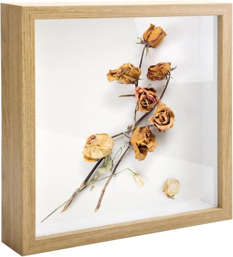 KQDRAVINE Couleur Bois Brut Cadre 3D Profond 20x20 cm Carré Cadre Photo Vitrine Carré pour Décoration Murale ou Bureau Cadeau de Souvenir de Famille