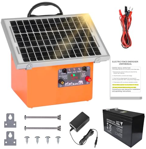 32KM cloture electrique solaire, 9,5 kV Berger électrique Contrôleur pour chevaux, 0,5 J Clôture électrique pour élevage d'animaux de berger, pour ferme, pâturage, jardin (Orange)