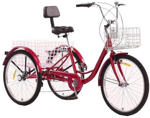 Justerbar lastcykel, 7-växlad 24-tums vuxenlasttrehjuling med främre och bakre korgar Flerfärgad