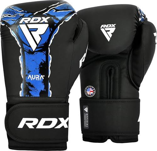 Gants de Boxe RDX Aura F-17 en Cuir Kalix Skin, Gants de Boxing pour Muay Thaï, Kickboxing & MMA, Gants de Boxe Femme et Homme, Gants de Sparring avec Soutien du Poignet 10-16 oz