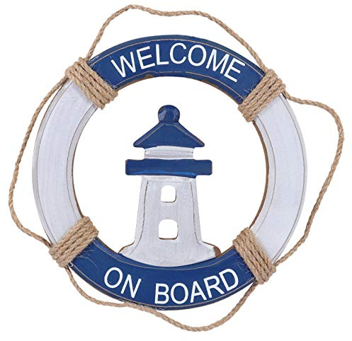 PRETYZOOM Mediterrane Deko Rettungsring Holz Türdeko Rustikal Willkommen Dekoration Nautische Mittelmeer Vintage Wanddeko für Wohnzimmer Badezimmer Bar Strand Party Leuchtturm