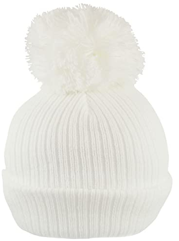 Faith & Sarah Kids Baby Pom Pom Hat Boy Girl - Fleece Lined Beanie Cap- Knitted Baby Bobble Hats White 0-3 Months