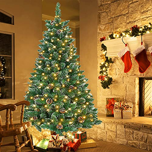 Froadp Albero di Natale artificiale da 180 cm in PVC, illuminato con effetto neve, smontabile con 570 rami, supporto per albero di Natale ignifugo per decorazioni natalizie in interni (250 LED)