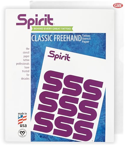 Spirit® Freehand Tattoo-Transferpapier, 21,6 x 27,9 cm, A4-Größe, freihandliches Tattoo-Schablonenpapier, zertifiziert vegan mit pflanzlichem Wachs, einfaches Transfer-Tattoo-Papier (100 Blatt