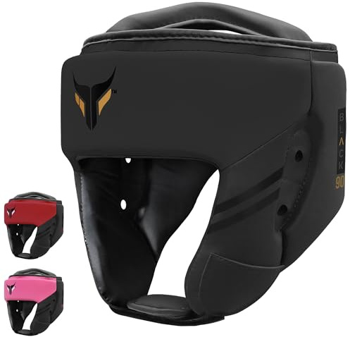 Mytra Fusion Headguard - Kickboxing Headgear with Adjustable Strap MMA, Muay Thai, Sparring, Martial Arts, Karate, Head Guard (Black, S)