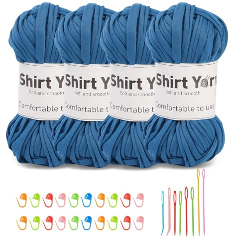 Doxiru 4er-Pack 100 g T-Shirt-Garn-Set, Garn zum Stricken, Stoff, Strickgarn, Baumwollgarn, weiches großes Garn, Häkelgarn-Set zum Stricken, Häkelgarn, Webzubehör (dunkelblau)