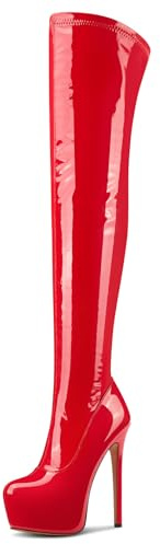 Aachcol au-dessus du Genou Aiguille Bottes Plate-forme Bottes Cuisses Rond Bout Fermeture à Glissière Sexy Haut High Talon Heel Bottes 15 CM Heels Rouge 43 EU