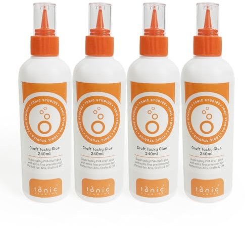 Tonic Studios Craft Tacky Glue 240ml - Pack of 4| Super Tacky PVA for Paper, Cards, Fabric, and Plastics | Easy-to-Squeeze Precision Nozzle (Pack of 4)
