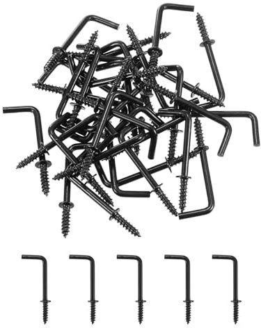 sourcing map Lot de 80 crochets en forme de L, crochets à angle droit de 2,5 cm en acier au carbone, petits crochets à vis à 7 formes pour suspension, noir