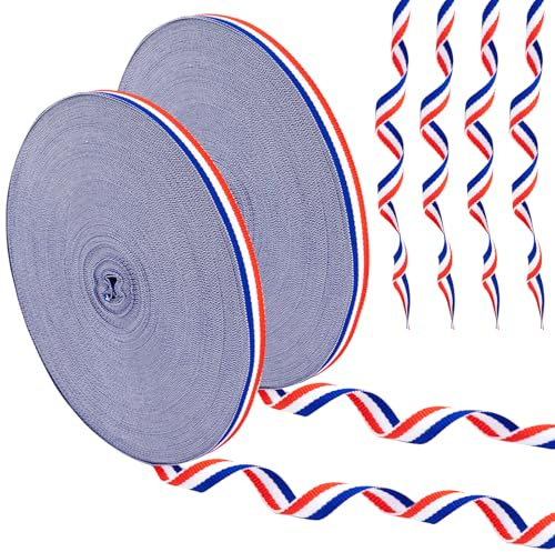 2 Bobines 50m*10mm de Ruban Tricolore, Ruban Satin Bleu Blanc Rouge, Couleurs du Drapeau Français pour Médaille, Emballage Cadeau, Mariage, Fête Nationale