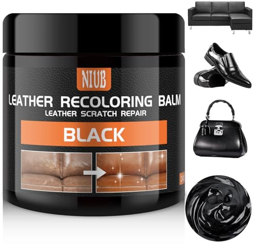 NIUB Kit di Riparazione per Pelle - Crema di Riparazione in Pelle per Divani, Sedili Auto, Scarpe e Giacche - Ripara Graffi, Crepe e Strappi - Ricolorante e Rinnovatore per Pelle - Nero