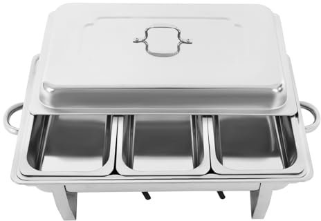 SABUIDDS Chafing Dish, contenitore per alimenti in acciaio inox, 7,5 litri, con coperchio, per buffet, accessori per catering buffet e feste (3 contenitori GN da 1/3)
