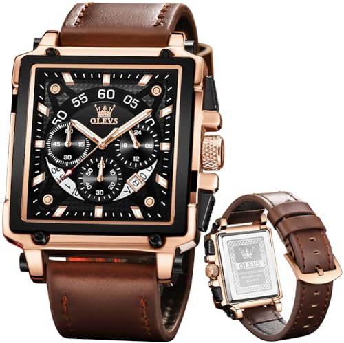 OLEVS Herrenuhren Lederarmband Chronograph Japanische Quarz Herren Uhr mit Datum Wasserdicht Klassische Elegantes Armbanduhr Herren Geschenk