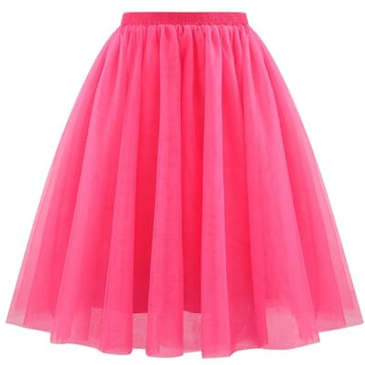 Falda para mujer, falda, falda de tul, falda larga plisada, con botones de presión y detalle de ranura, material elástico informal, Rosa intenso., S
