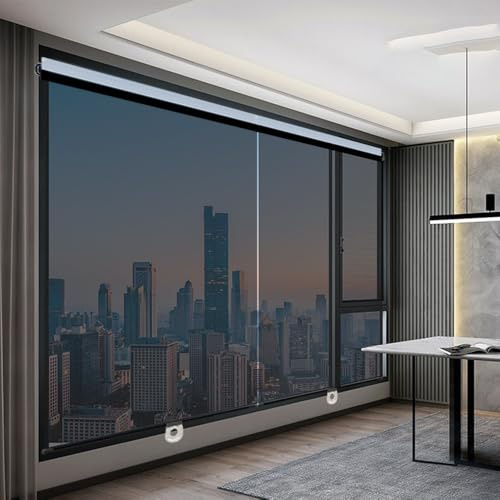 One-Way Privacy Window Shade Spring Roller Blinds with 48 Widths & Custom Size, No Drill Adhesive for Glass Doors/Windows, Heat Blocking PET Material for Home Office Nursery 12-59W x59/79(Black,110W x