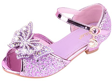 FGUUTYM Flicka prinsesskor barn Mary Jane-kristall för fest glitter paljetter skolskor prinsesskor brudskor platta fiskmun nattvardsskor högklackade skor baby kvällsskor, Z Lila3, 32 EU