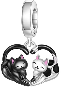NUJIFFY Ciondoli di animali carini Ciondolo di ciondoli in argento sterling 925 per bracciale Ciondoli di orsi per regalo di gioielli da donna (Gatto Bead Charms)
