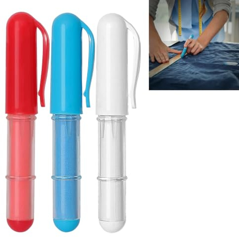 Xivicii 3 Pcs Dressmakers Fabric Chalk, Erasable Tailors Chalk Pencil for Fabric, Sewing Accessories (Red, Blue, White)