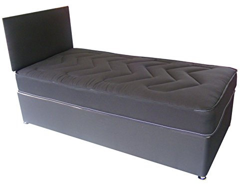 Just Beds Black Divan Bed Including Slider Storage Deep Quilt Mattress and Headboard kids children (Available in 2'6 Small Single - 3'0 Single) (3'0x6'3 Single)