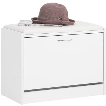 SoBuy Scarpiera Ingresso Panca Contenitore con Cuscino - Salvaspazio Slim da 60x30x48 cm - Cassapanca Porta Scarpe in Legno per Corridoio o Camera, Portata 120kg - FSR16-W
