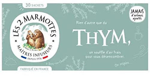 Les 2 Marmottes - Infusion Thym des Marmottes 30 sachets - Anti rhume - Bien-Être et Relaxation - Pour dégager les voies respiratoires - Made In France - Sans arômes ajoutés - 35g