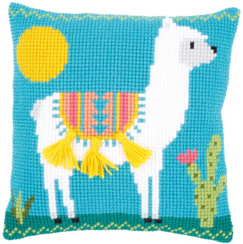 VERVACO Kit Cuscino Punto Croce LAMA Set Ricamo Principianti Cuscini Gobelin Decorativi ca. 40 x 40 cm Accessori Per Lavoretti Creativi DIY Casa Decor Hobby Adulti Cross Stitch
