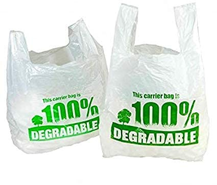 100% Degradable White Vest Carrier Bags 11 x 17 x 21 Large Eco Friendly Plastic Bags Shopping Bag (100)