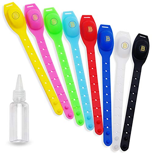 Braccialetto Igienizzante Mani Disinfettante Porta Gel Donna Bambino Uomo in Silicone Scuola Lavoro Ricaricabile da Viaggio Erogatore Regolabile Bambini Adulti 8 Pezzi Multicolor