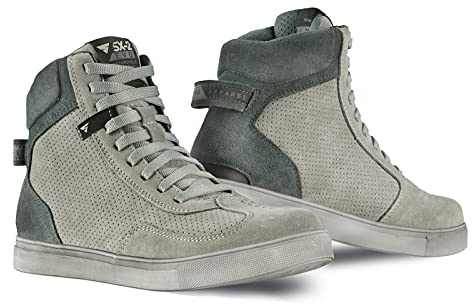 SHIMA SX-2 EVO Motorradschuhe für Herren - Atmungsaktiv, Verstärkte Leder Biker Motorradstiefel Männer mit Knöchelstütze, Rutschfeste Sohle, Schaltpolster (Grau, 43)