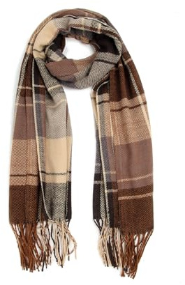 Miss Lulu Gifts for Men Scarf Plaid Check Winter Warm Soft Wool Tartan Scarves Christmas Presents (Brown)