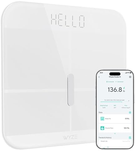 Wyze Smart Scale X - Digital Bathroom Scale for Body Weight, BMI, Body Fat, Muscle Mass, Heart Rate Monitor | ITO Glass & LED Backlight | Batteries Included, 400 lbs (White)