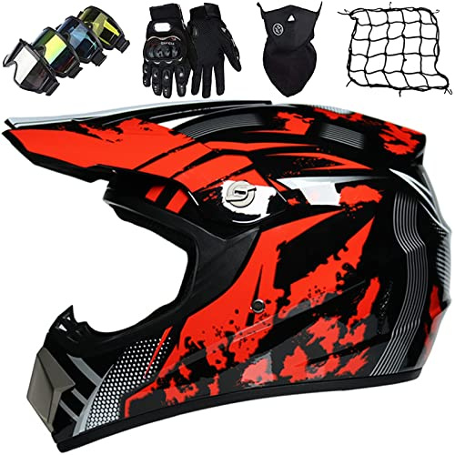Casco integral de motocross para adultos y niños - con gafas, guantes y máscara facial - para ATV, MX, Quad Bike, Go Kart - Carcasa de ABS