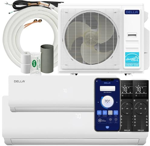 DELLA 35K BTU ODU 19 SEER2, 2 Dual Zone 18000 24000 BTU Wifi Mini Split AC, Work with Alexa 208-230V,Energy Efficient, Cools Up to 2500 Sq.Ft, Ductless Pre-Charged Heat Pump, 16ft Installation Kits