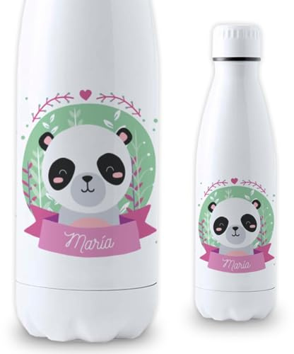 DEREGALOOS Botella Personalizada Animales Infantil | Botella de Agua Acero Inoxidable | Libre de BPA y Reutilizable | Botellas de Agua para Niños Escuela Colegio (PANDA, 700 ML)