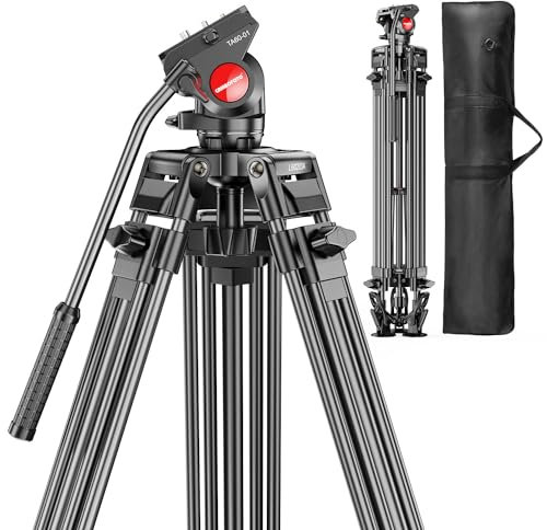 CAMBOFOTO 74 Video-Tripod-with-Fluild-Head, Professional Aluminum Heavy Duty Film Tripod Stand for Canon Nikon DSLR/SLR Camera Camcorder Telescope Bnoculars (Weight 9.1 lbs, Max Load 20 lbs)