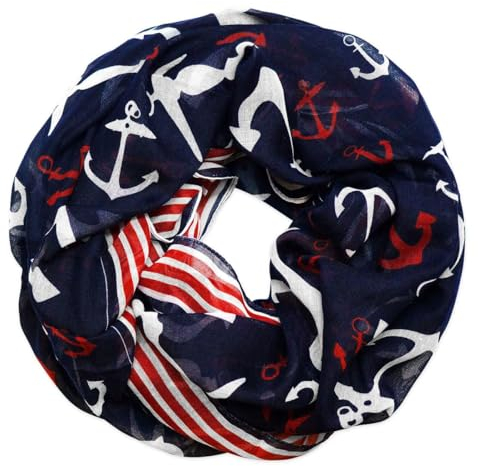 Soul-Cats Stylischer Anker Loopschal Damen Halstuch mit Ankerdesign maritimes Anker Design Matrosenlook