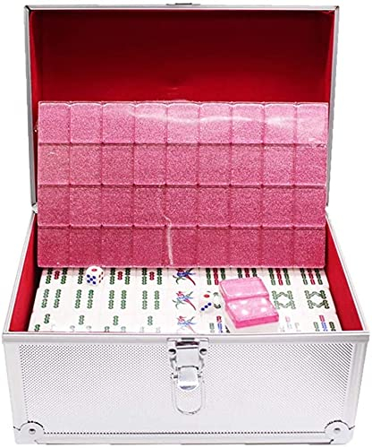 VejiA Neuestes Tile Games Mahjong-Set, 43,12,3 cm, stabiles Mahjong-Rosa, klare Textur, chinesisches Mahjong, handgeschnitzte Ledertischdecke, Mahjong-Set