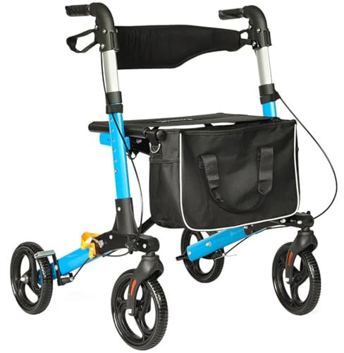 Deambulatore Rollator Pieghevole,alluminio Rollator,Deambulatore per Anziani con 4 ruote,deambulatore da esterno,Girello anziani,Altezza regolabile blue