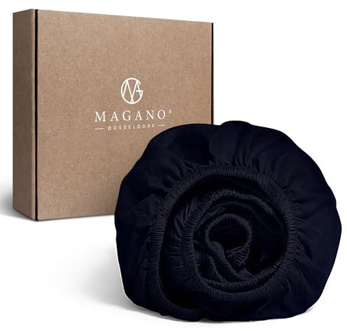 MAGANO® Luxus Spannbettlaken 200x200 Blau | Bambus & Baumwolle Satin | 400 TC Premiumqualität | Hypoallergen & Thermoregulierend | Spannbetttuch Bettlaken 200x200cm | Dunkelblau