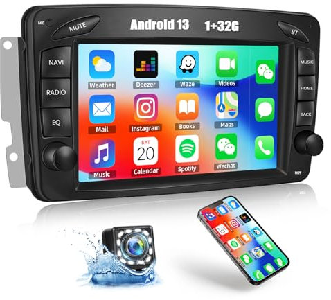 CAMECHO Android 13 Autoradio mit Navi für Mercedes Benz C CLK G Klasse W203 W209 W463 Viano Vito W639,7 Zoll Bildschirm Autoradio mit Mirror Link Bluetooth RDS WiFi+Rückfahrkamera