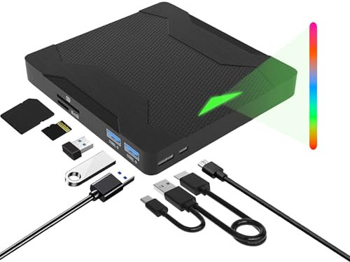 External CD DVD Drive with 2 USB Ports and 1 TF 1 SD Card Slots,Type-C & USB 3.0 Portable CD/DVD Disk Drive Player Burner Reader Writer for Laptop Macbook Desktop PC Windows 11/10/8/7/XP Linux Mac OS