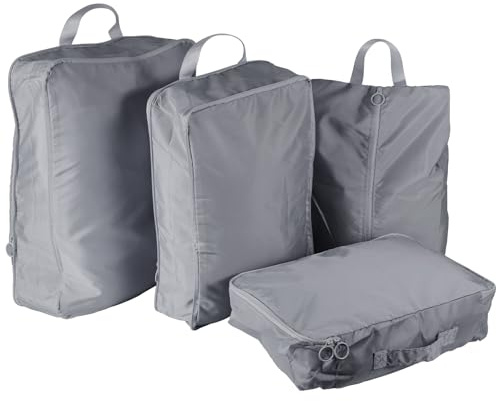 4uds Cubos de Embalaje para Maletas, de Tela Cubo de Compresion Viaje Ahorro de Espacio Organizador de Autocompresión Accesorios para Ropa Interior Zapatos Hombres Mujeres (Gris Definitivo)