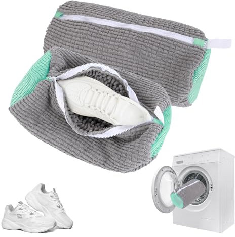 2 Pezzi Sacchetto per Lavare Scarpe, Protezione e Pulizia Ottimali per le Tue ScarpeSacchetti per Scarpe,Pulizia delle scarpe a 360° in tutte le direzioni con fluff(Grigio)