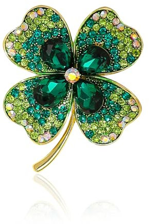 BORFUE Broche trèfle à quatre feuilles pour la Saint-Patrick - Broche en forme de trèfle à quatre feuilles - Broche tendance et créative - Broche décorative, taille unique, Métal