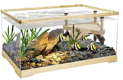 KAKOOTI Turtle Fish Tank con piattaforma per crogiolarsi alla tartaruga, 20 x 9,5 x 9,5 inch Acquario per tartarughe giovani, comodo drenaggio inferiore