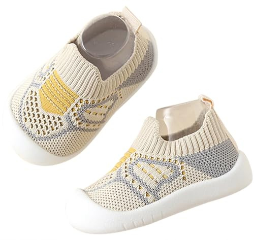 Aggroot Neonato Scarpine,Bambino Scarpe Bimbi per Primi Passi Antiscivolo Bambino con Suola Traspiranti Pantofole Bambino Unisex Scarpe,Beige,19/20 EU=CN12.5