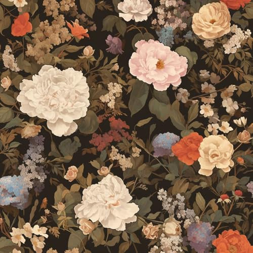 Papel pintado autoadhesivo Negro oscuro rosa floralFlores de peonía con motivos florales de ciruela Papel tapiz adhesivo apto para inquilinos envoltura de vinilo para muebles dormitorio papel de con