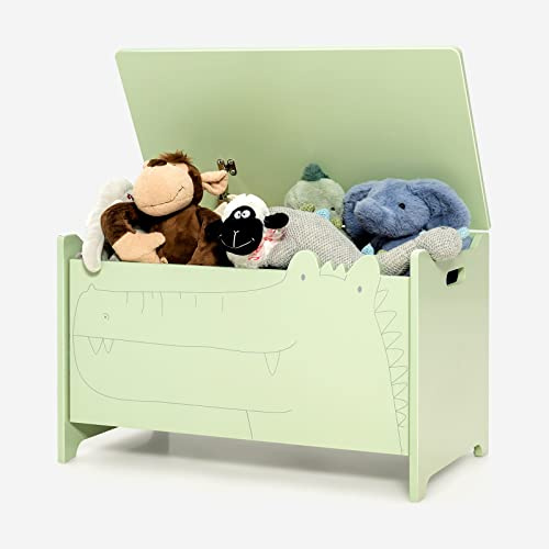 COSTWAY Cassapanca Contenitore per Bambini, Cassapanca Portagiochi in Legno con Coperchio Apribile, Baule Portagiocattoli per Cameretta dei Bambini, 60 x 33 x 37,5 cm (Verde)